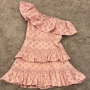 NBD nude pink one shoulder dress